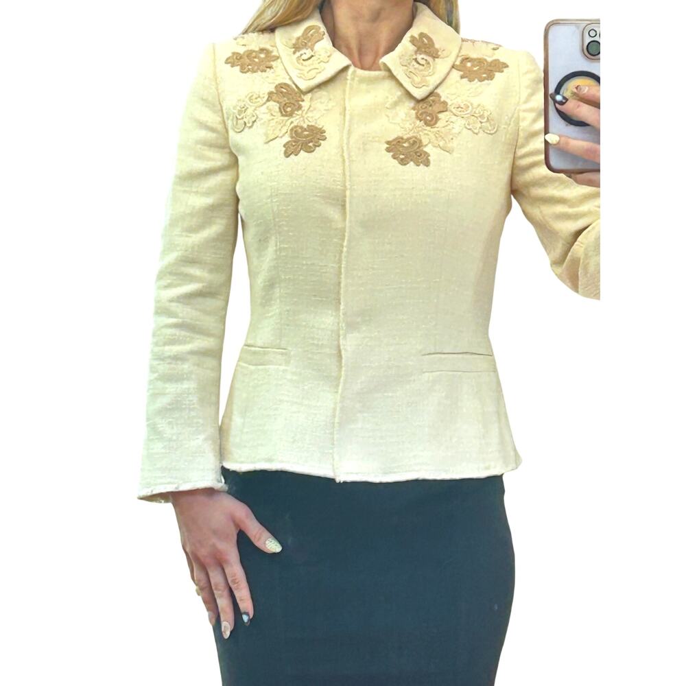 Dolce & Gabbana 2000s IT 36 Embroidered Cotton Tweed Jacket Cream Silk US 0-2 XS - Picture 6 of 6